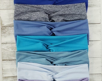 Blue Soft Twist Headband - Headbands With Buttons - Women's Headband