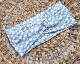 Daisy Print Twist Knot Headband: Soft Stretchy Hair Wrap