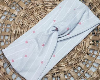 Pink Heart Twist Knot Headband: Soft Stretchy Hair Wrap