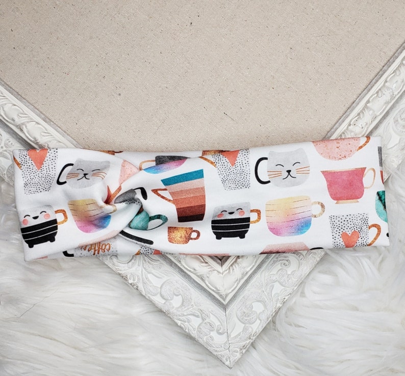 Coffee Mug Headband, Kitties, Cat And Coffee Headband, Yoga Headband, Mommy And Me, Coffee Lover, Cat Lover, Kitten Mugs image 3