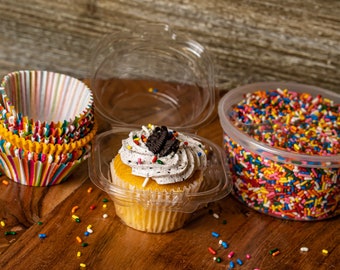 50 Pack Durable Cupcake Clamshell Boxes for Tall Cupcakes, Muffins, and Other Baked Goods - Lightweight - Recyclable