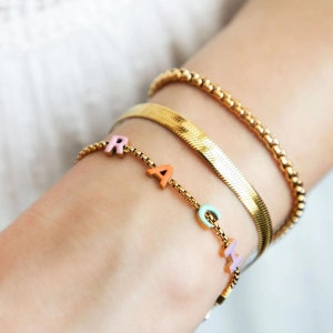 Pulsera con nombre personalizado, pulsera con nombre de oro, pulsera con letra esmaltada personalizada, pulsera con colgante con letra inicial, regalos personalizados para ella
