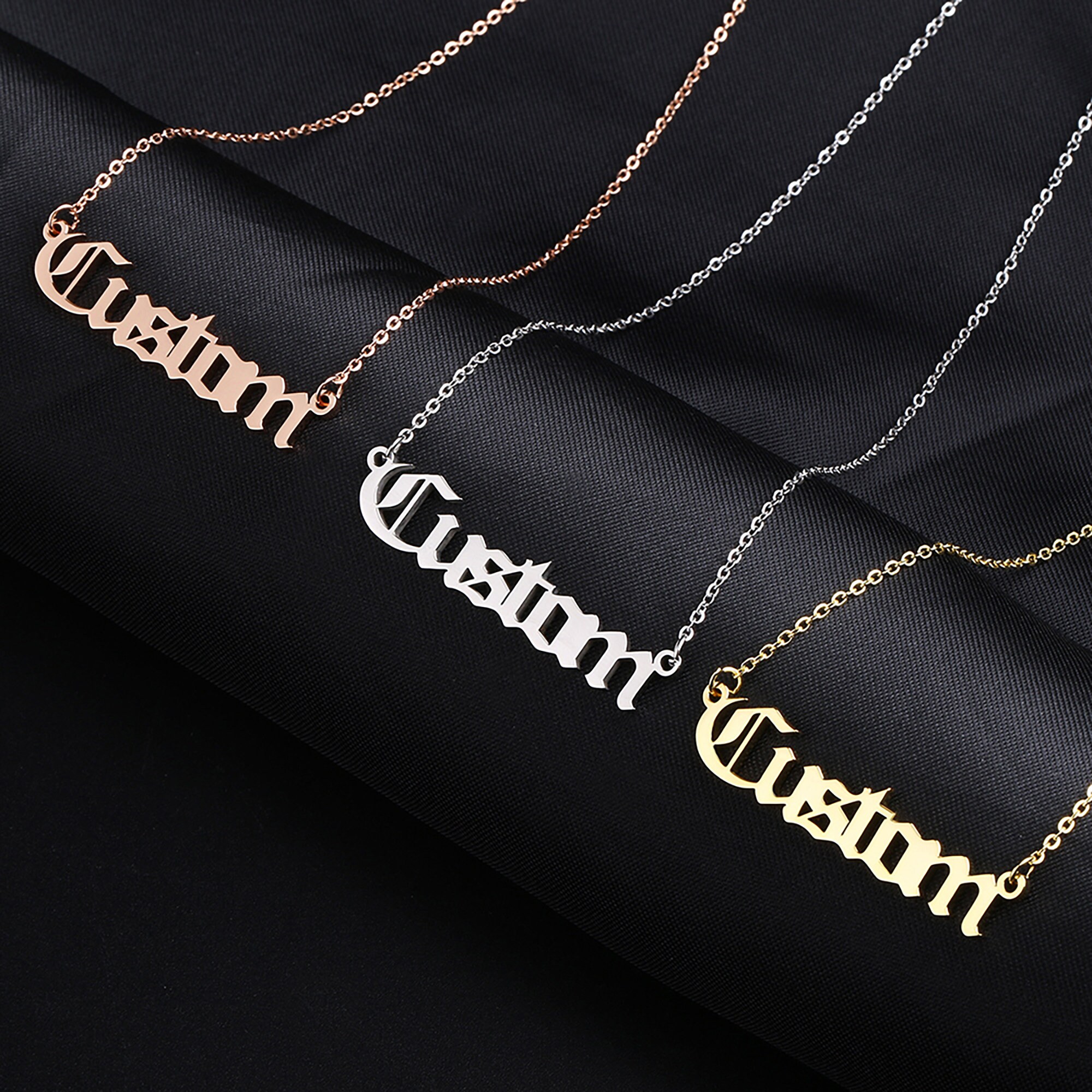 Personalized Name Necklace In Old English Gothic Font - 18K Rose Gold Plated, Handmade