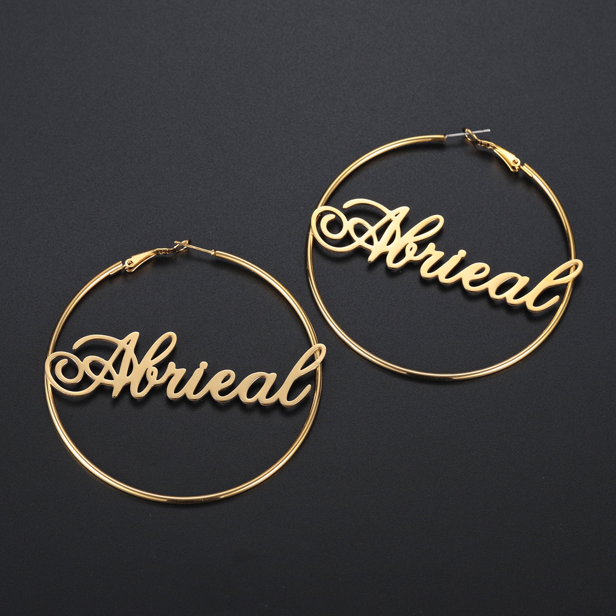Hoop Earrings Name Earrings Gold Hoops Personalized Etsy