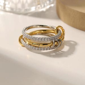 Bague prénom empilable délicate pour femme, bague prénom gravée personnalisée, bague prénom empilable avec diamant, cadeau personnalisé pour elle, cadeau de fête des mères