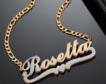 Personalized Double Plate 3D Name Necklace,Heart Custom Necklace,Gift For Friend