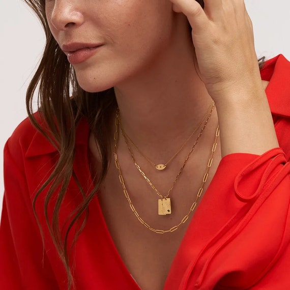 Yoke Style Layered Choker Necklace - Personalized With Birthstone & Name, 18k Gold Plated - View #4