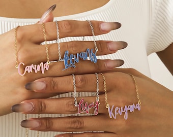 Benutzerdefinierte Emaille Namenskette für Frauen, personalisierte Namenskette für Mädchen, minimalistischer bunter Anhänger, Weihnachtsgeschenke, Geschenk für sie