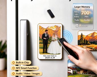 Personalized NFC Fridge Magnet, Custom Photo Magnet with Built-in Chip, Wedding Memory Gift, Tap Phone to Play Video & Audio