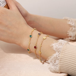 Personalized Birthstone Bracelet, Minimalist Birthstone Jewellery,Custom Name Bracelet,Family Birthstone Bangle,Christmas gift