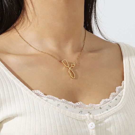 CikSco Collane con stetoscopio, gioielli medici per dottori, infermieri, medici, collana con ciondolo per studenti, regalo di laurea per donne, placcato in oro 18 carati, in acciaio inossidabile