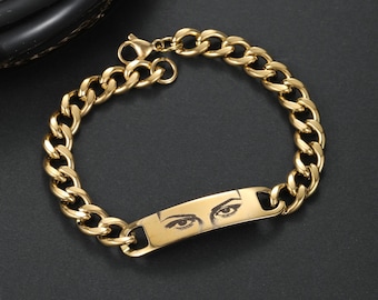 Personalized Human Eye Bracelet,Human Eyes Custom Gift, Engraved Portrait Bracelet,Gift For Her For Him,Anniversary Jewelry