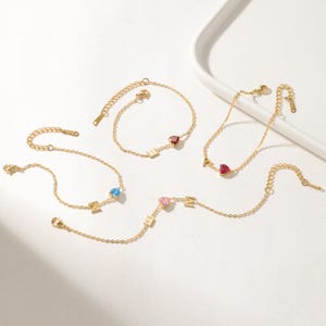 Custom Initial Bracelet,Personalized Heart Birthstone Bracelet,Nameplate Jewelry For Women,Gold Bracelet With Name,Birthday Gifts,Mom Gift