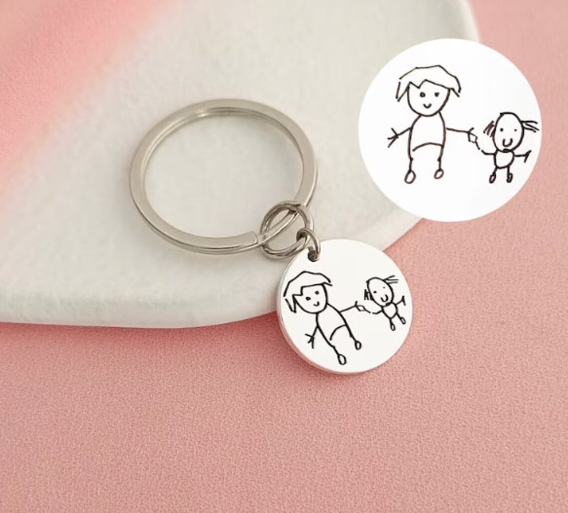 Kid Drawing Keychain,engraved Artwork Charm,personalized Children ...