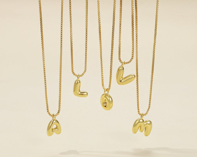 Collier bulles, bijoux à breloque initiale pour elle, grosse lettre ballon personnalisée, pendentif personnalisé collier alphabet de A à Z