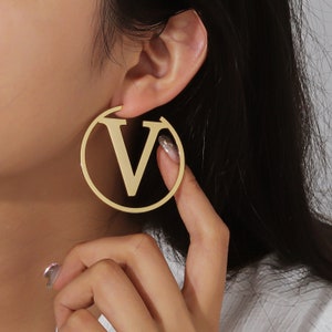 Pendientes de aro personalizados, pendientes de aro con inicial, pendientes de aro con letra personalizada, joyas para mujer, regalo para ella