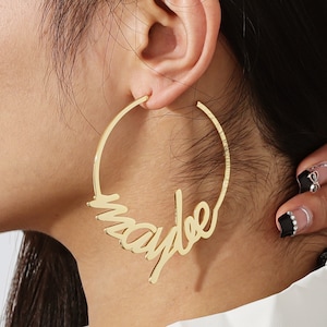 Customized Name Hoop Earrings，Big Hoop Name Earring,Gold Name Earrings,Personalized Jewelry,Brithday Gifts,Gift For Mom