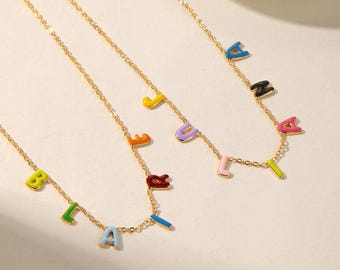Collar personalizado con letras de burbujas de colores, collar con nombre esmaltado personalizado, joyería de verano, collar con letras esmaltadas de colores, regalos para ella