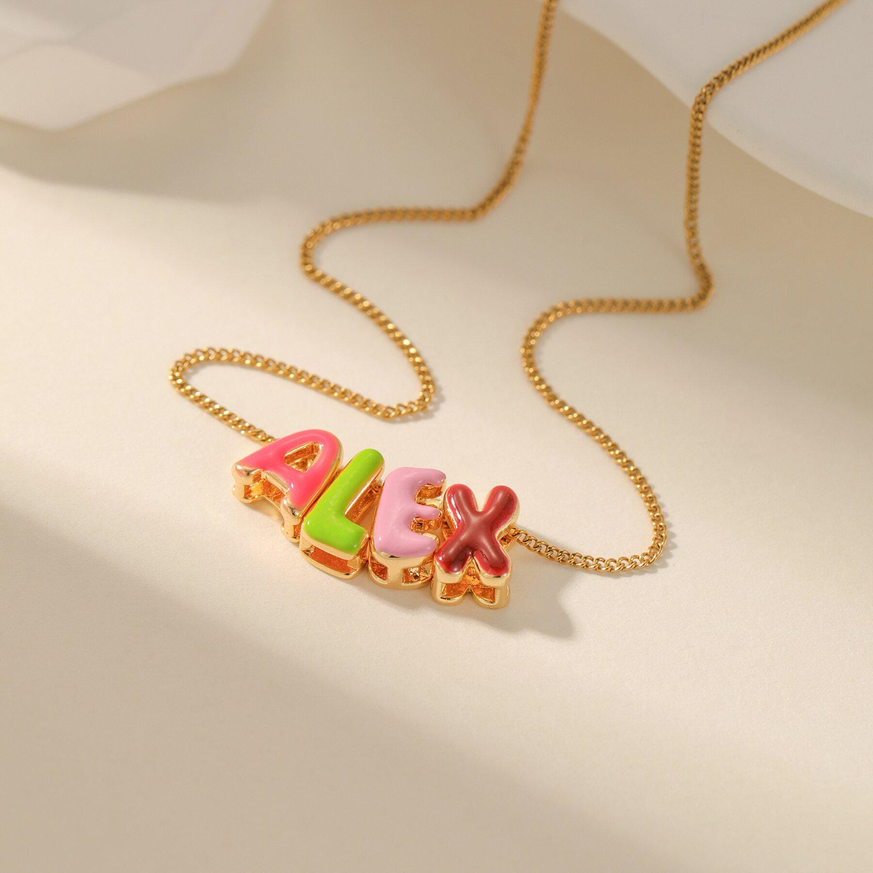 Candy Color Enamel Name Necklace For Girls ,Custom Colorful Bubble Letters Name Pendant ,Enamel Letter Necklace For Her,Valentines Day Gift