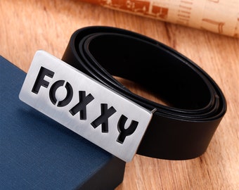 Custom Name Stainless Steel Belt Buckle, Personalized FOXXY Style