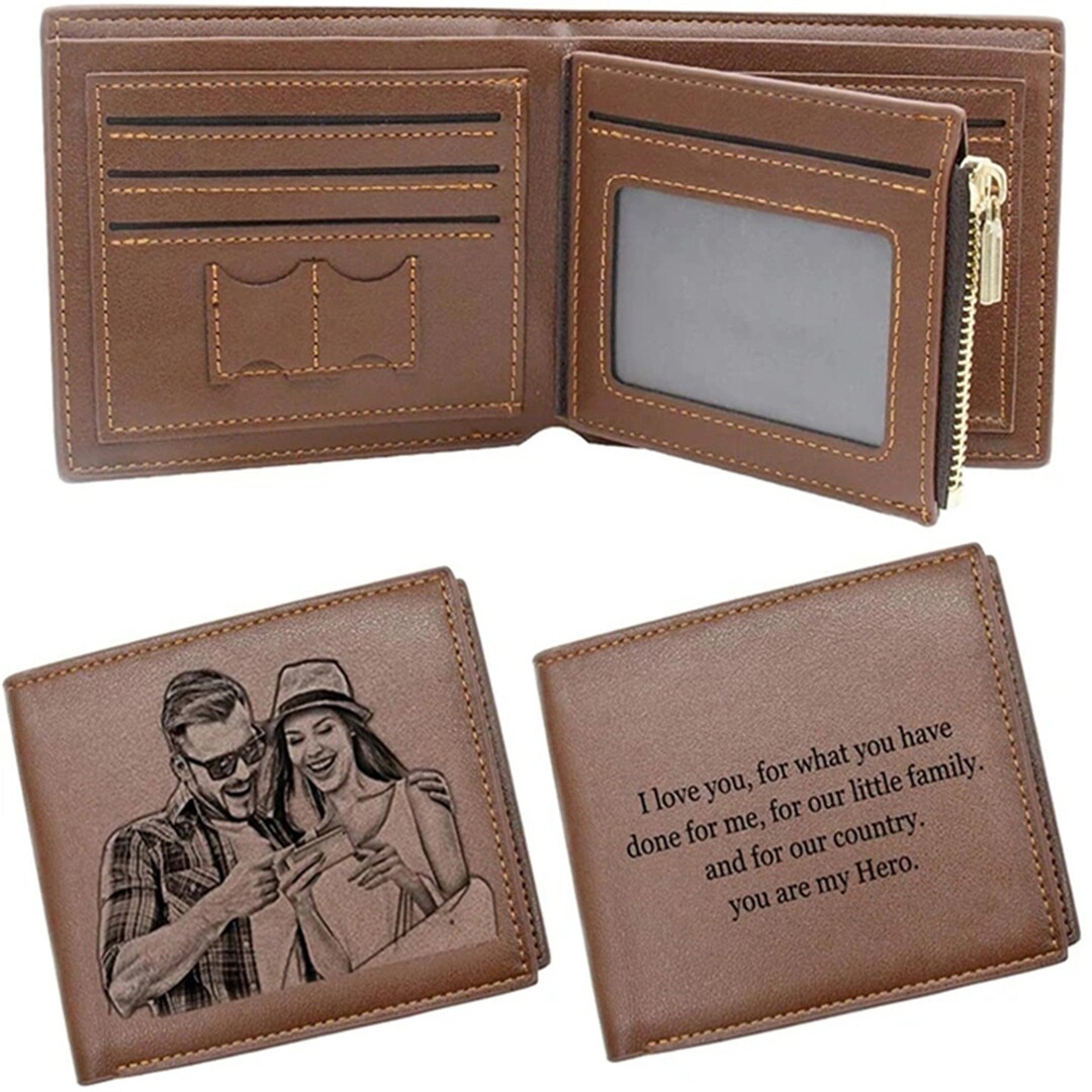 Cartera con foto personalizada para él, cartera de cuero grabada  personalizada para hombres, regalos para el día del padre, regalo para él 