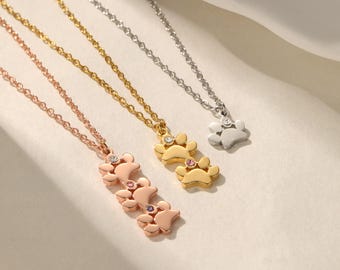 Personalized Paw Print Birthstone Necklace, Pet Memorial Jewelry