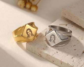 Custom Engraved Photo Ring, Stainless Steel Memorial Jewelry,Valentine's Day gift for her/him