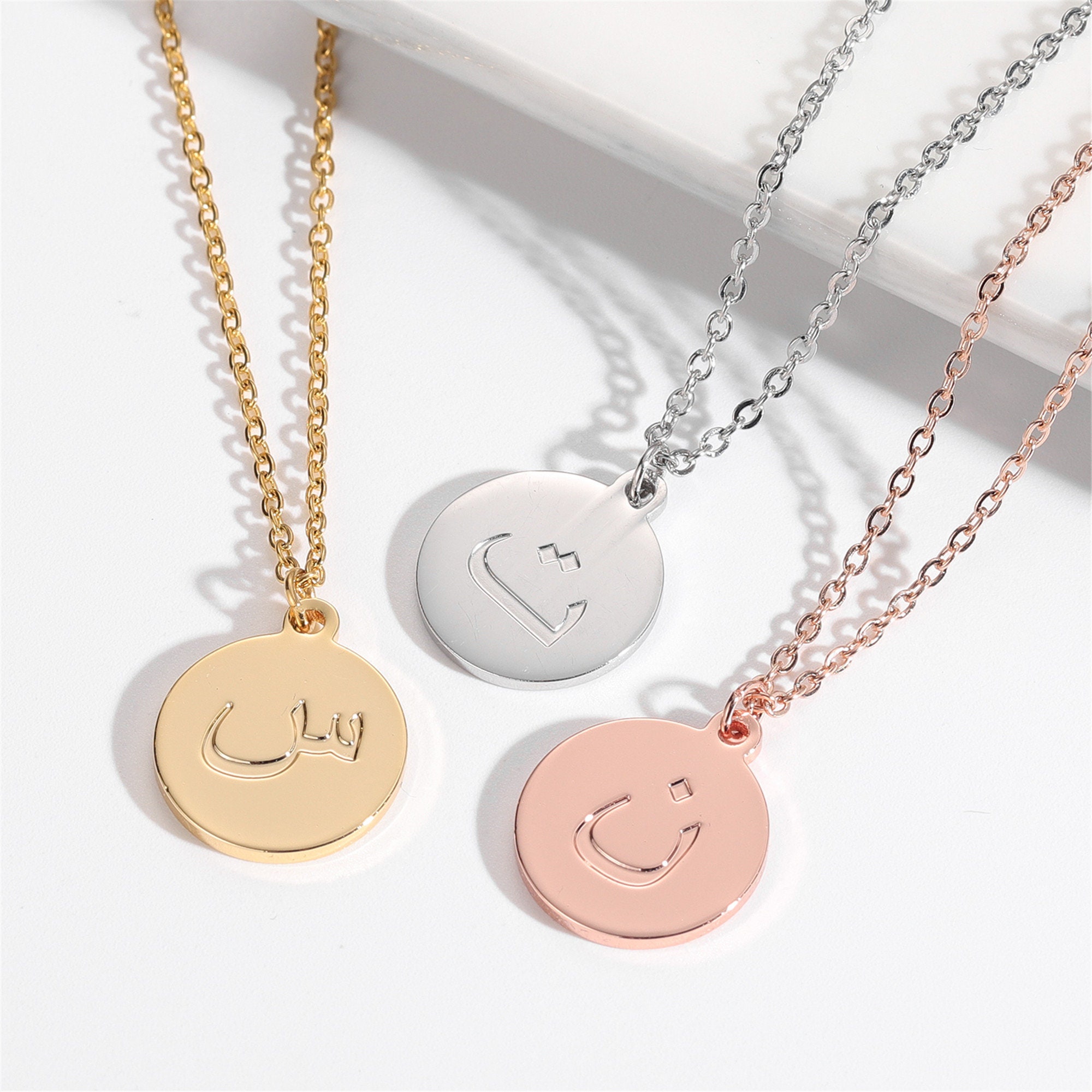 Special Order- Bespoke Arabic Letter ح Necklace in White-Gold and Diamonds main image 1
