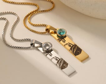 Personalized Eye Engraved Necklace, Birthstone Pendant, Custom Portrait