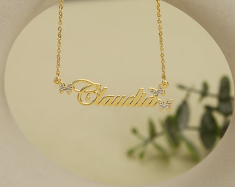 Custom Name Necklace Personalized,Diamond Butterfly Pendant,Minimalist Jewelry,Anniversary Gifts For Her,Mothers Day Gift