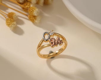 Personalized Diamond Initial Ring, Custom Letter Jewelry Gift for her,statement rings for women,