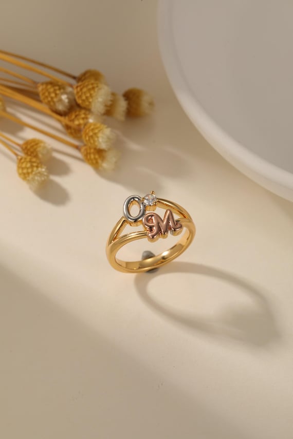 Personalized Diamond Double Letter Ring For Women,Custom Dainty Initial  Ring For Girl,Valentine's Day Gifts,Customizd Jewelry Gifts For