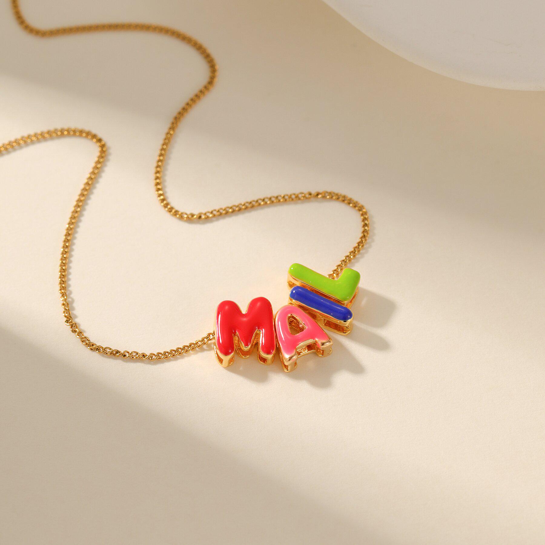 Candy Color Enamel Name Necklace For Girls ,Custom Colorful Bubble Letters Name Pendant ,Enamel Letter Necklace For Her,Valentines Day Gift