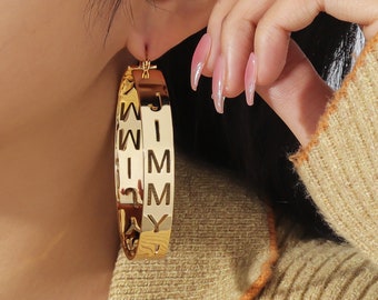 Custom Name Hoop Earrings,Personalized Letter Hoop Earring,Big Hoop Earring,Personalized Jewelry For Her