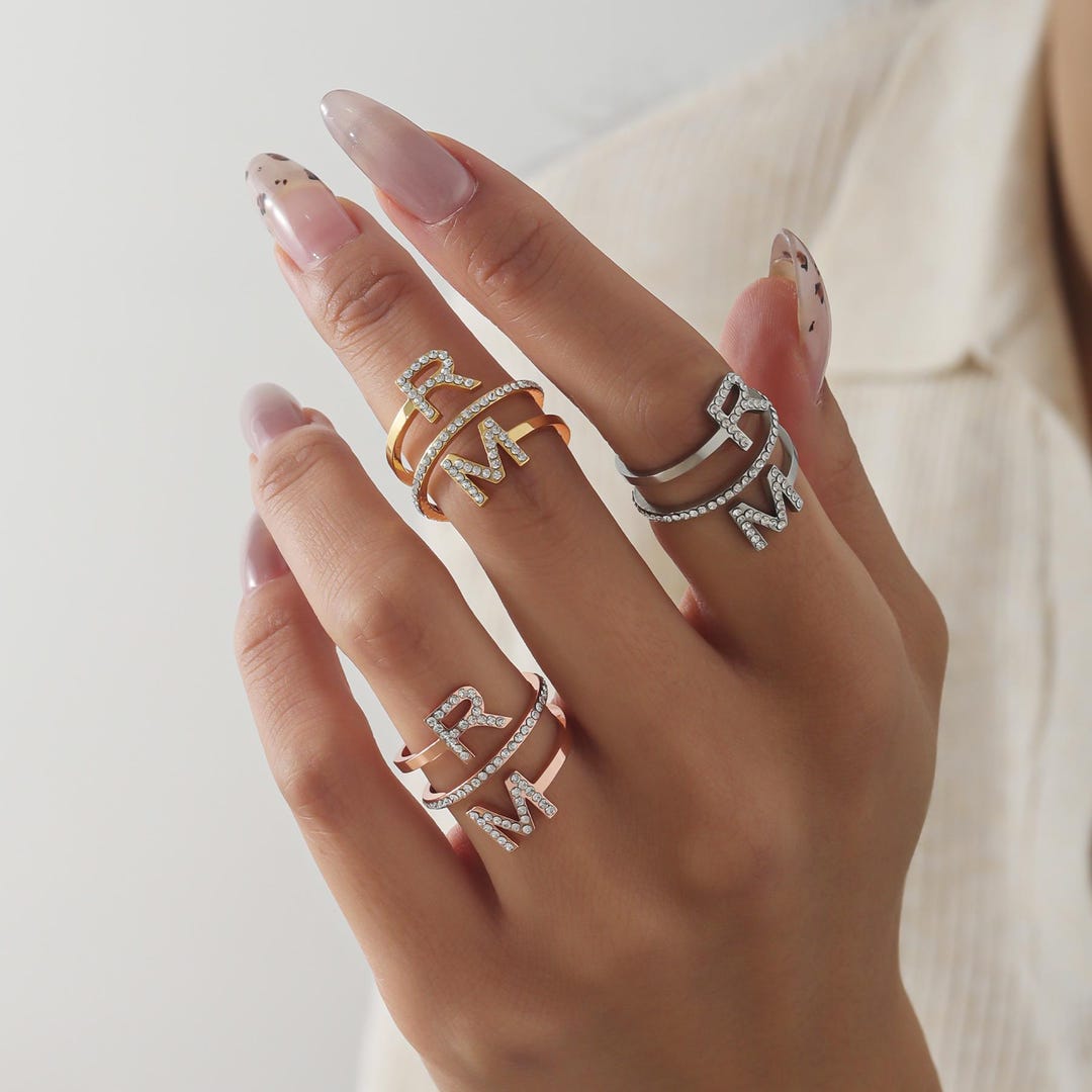 Custom Initial Ring for Women,personalized Two Letters Ring for Girl ...