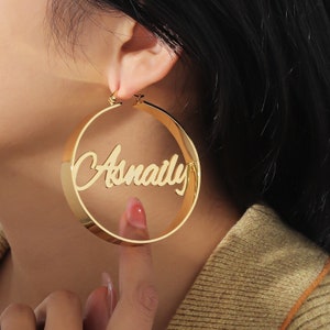 Custom Hoop Earrings,Custom Name Earring, Personalized Chunky Hoop Earrings,Big Hoop Earring,Gifts For Her