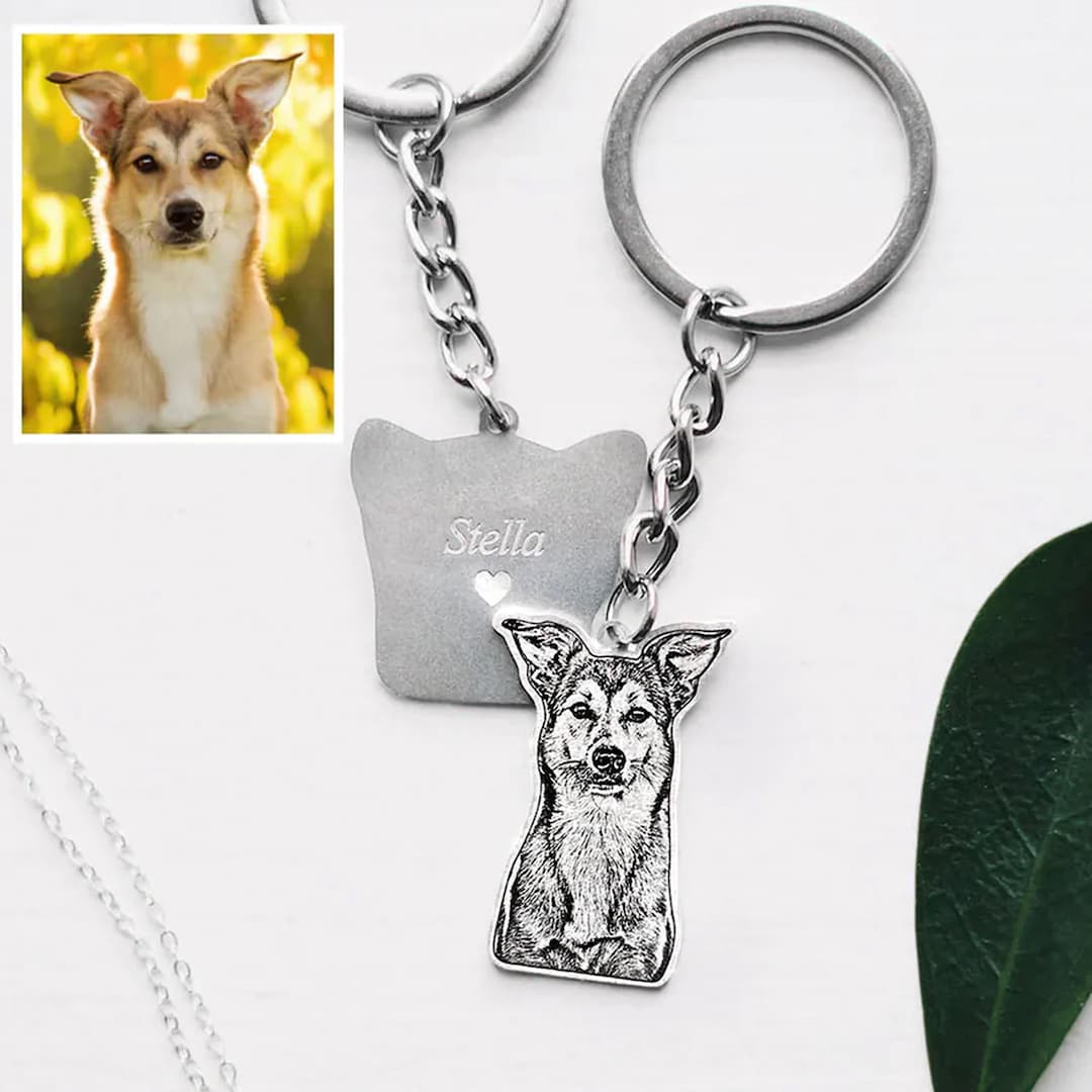 Sliver Pet Portrait Keychain,personalized Pet Dog Memorial Keyring