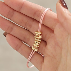 Pulsera personalizada con letras de burbujas en 3D, pulsera trenzada con nombre de burbuja personalizada, pulsera con letras iniciales de oro, regalo para Navidad y San Valentín