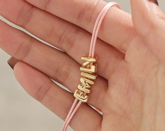 Personalized 3D Bubble Letter Bracelet,  Custom Bubble Name Braide Bracelet, Initial Gold Letter Bracelet Gift for Christmas Valentine&#39;s Day