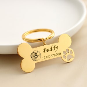 Médaille d'identification pour chien, gravure personnalisée, collier pour chien personnalisé, pendentif nom avec breloque pour animal de compagnie, collier en os, porte-clés à faire soi-même pour chiot