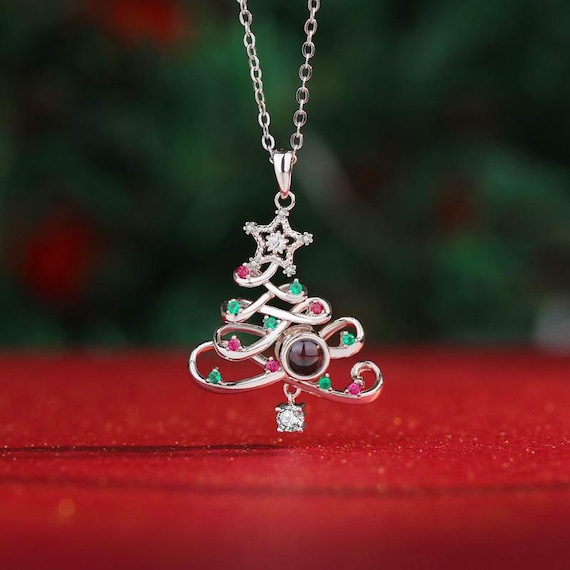 Custom Photo Projection Necklace For Christmas Gifts, Personalized Photo Family Ornament for Christmas Tree,,Memorial Gift For Her