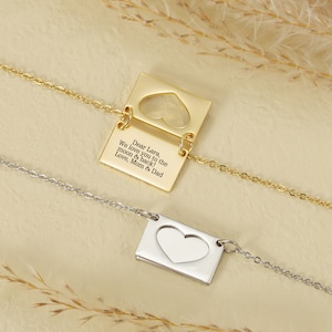 Collar con medallón de sobre personalizado - Collar con carta de amor grabada - Collar con foto o mensaje conmemorativo grabado - Regalo de Navidad