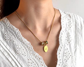 personalized initial pendant necklace,Custom Letter Necklace with Birthstone,bridesmaid personalized gift,dainty sliding bead necklace