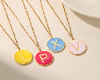 Kundenspezifische Emaille-Namens-Halskette für Frauen, runde Namenshalskette, Anfangsbuchstaben-Charme für Mädchen, Geschenk für sie, Weihnachtsgeschenke