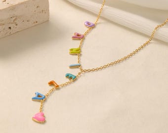 Collar personalizado con letra de burbuja esmaltada, collar con nombre personalizado y colorido, colgante con letra de burbuja esmaltada para ella, regalo de San Valentín.