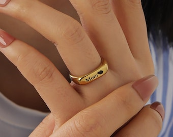 Anillo con nombre personalizado para mujer, anillos de oro personalizados con nombre, anillo apilable con grabado, regalo para ella, anillo para mamá, regalos para el Día de la Madre