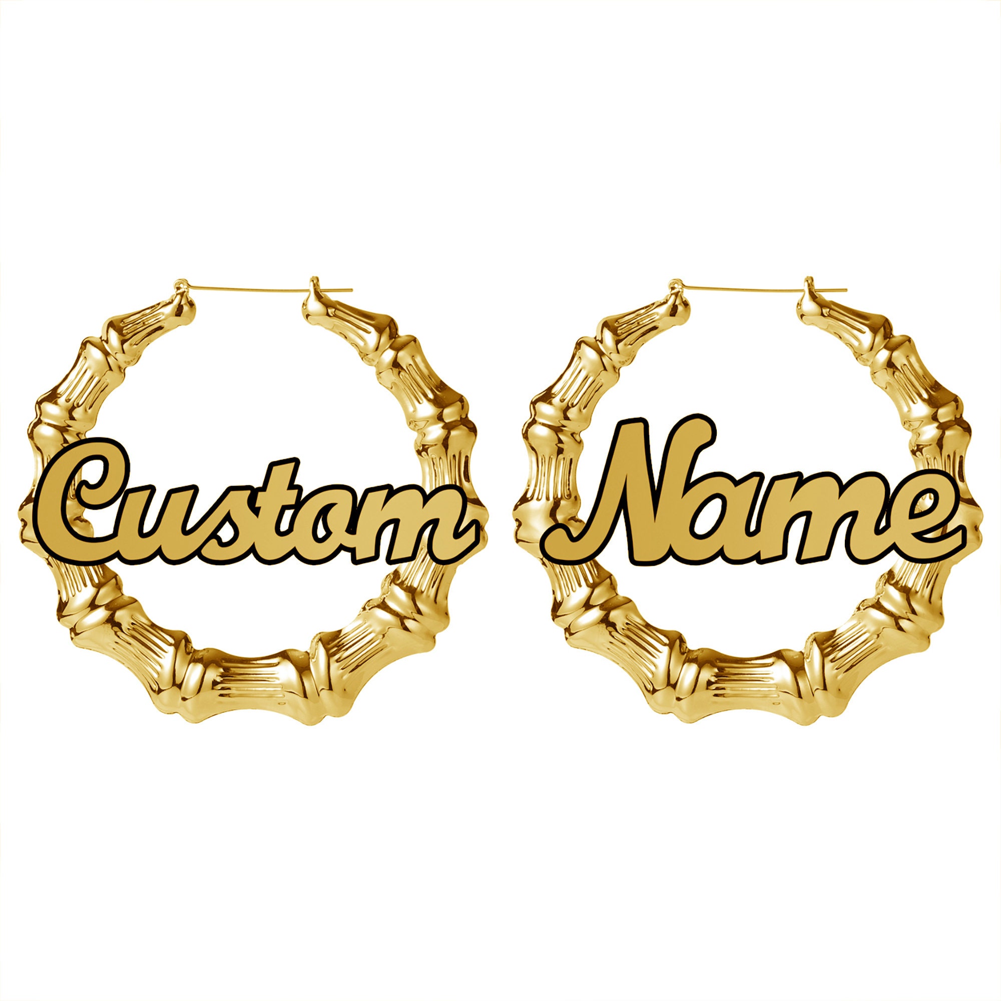 Bamboo Earrings Name Custom Bamboo Earrings Bamboo Hoop Etsy