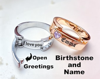 Personalized Heart Birthstone Ring, Secret Message Clasp Design, Copper Wedding Band
