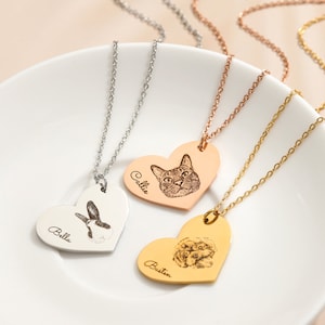 Personalized Pet Jewelry,Engraved Pet Portrait Neckalce,Custom Pet Photo Necklace,Pet Memorial Gifts For Her,Pet Jewelry For Pet Mom