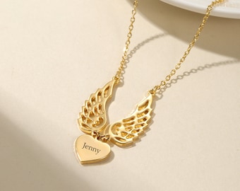 Personalized Heart Angel Wings- Custom Text Necklace-Anniversary Gifts For Her-Gift For Mom